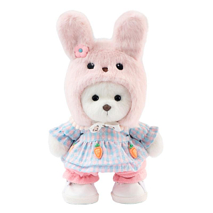 Медвежонок Lina TeddyTales, в голубом платье, розовых штанишках, розовой шапочке-зайке, белый, S, 20